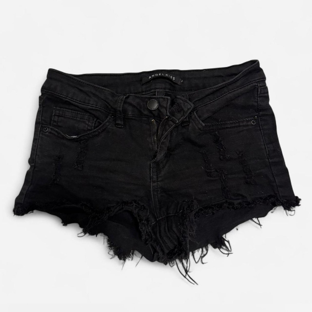 Angel Kiss Black Frayed Jean Shorts